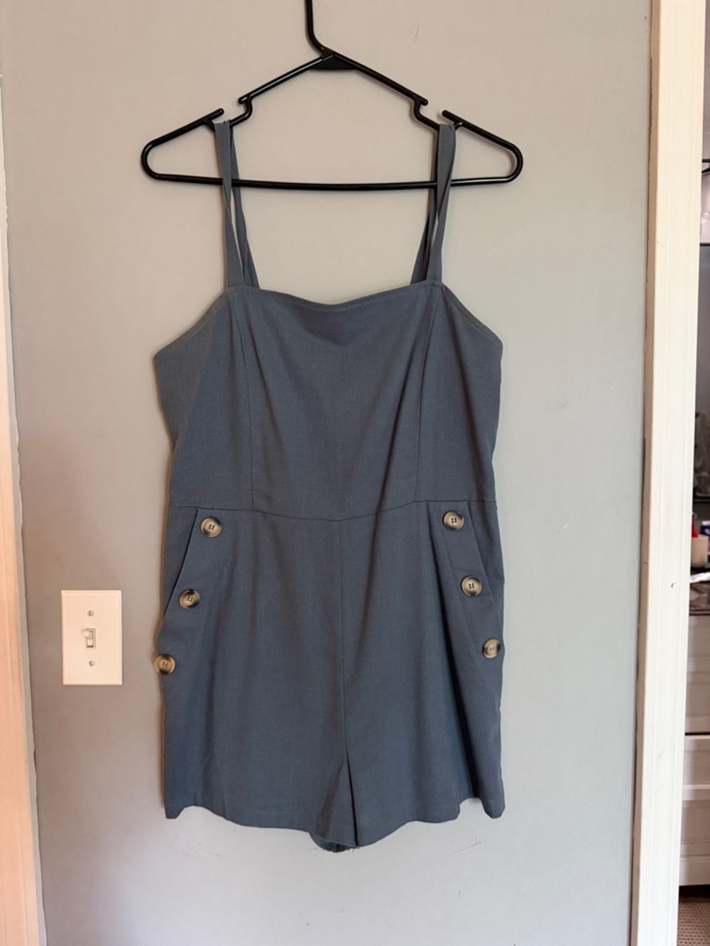 Pink Lily Slate Blue Button Romper